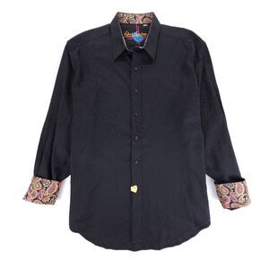 ROBERT GRAHAM 70s Paisley Flip Cuff Long Sleeve Button Down Dress Shirt XL Black